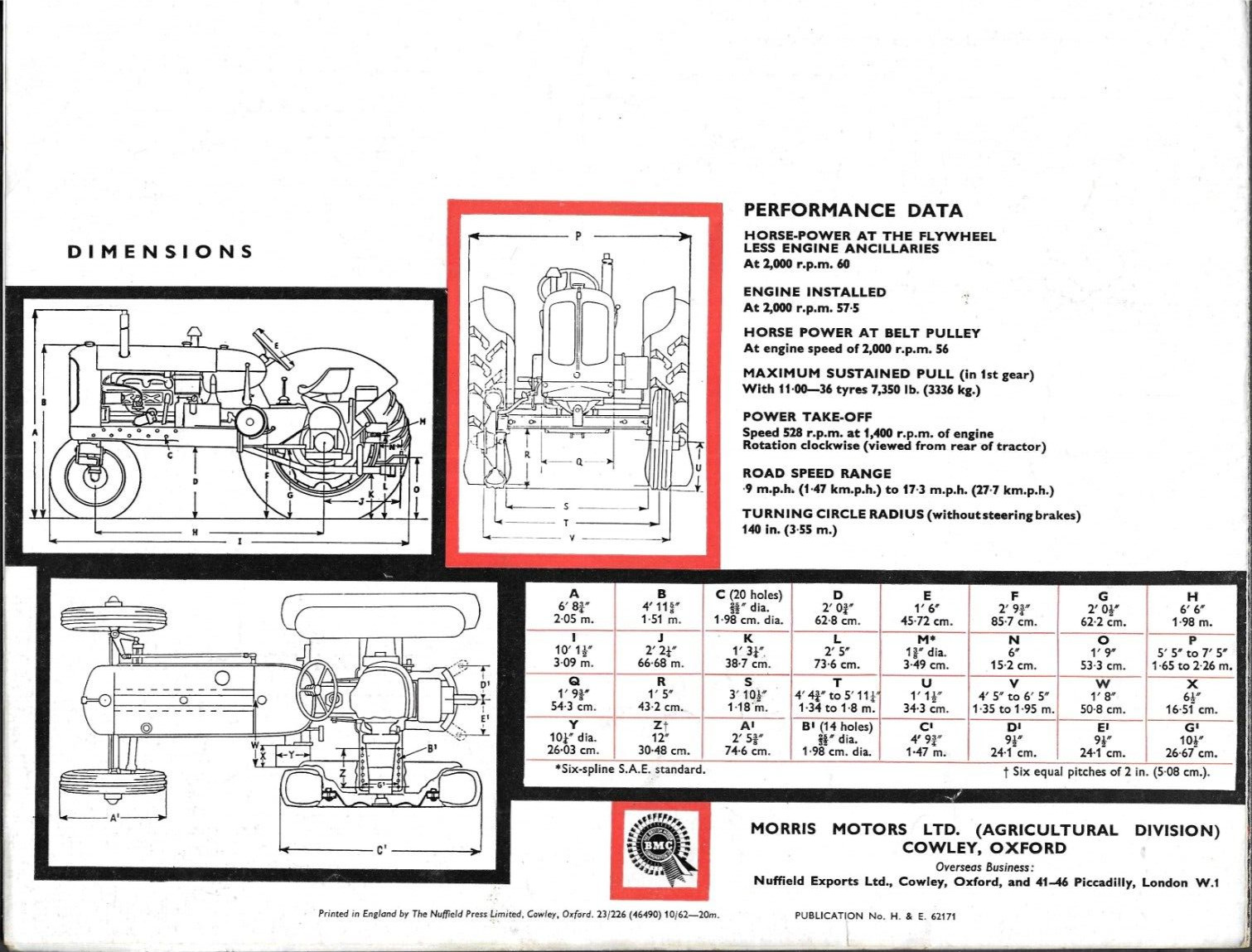 Early 1960s NUFFIELD 4/60 Tractor Brochure 8 pgs MORRIS MOTORS LTD