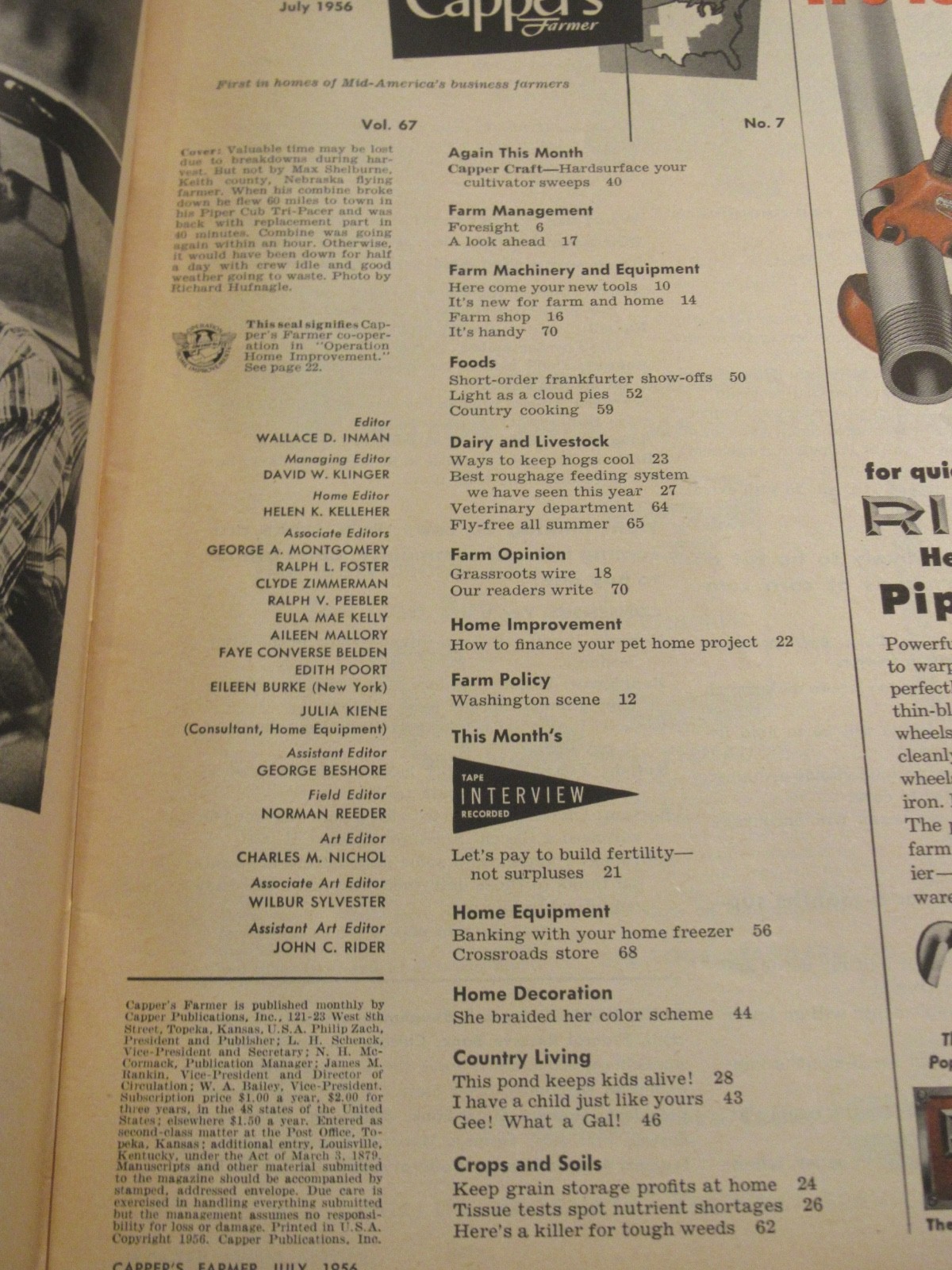 Vintage July 1956 Capper’s Farmer Magazine Machinery & Equipment C584