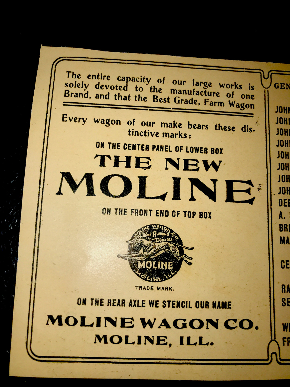 1903 Moline Wagon Co. Farm Advertising – Moline – Illinois
