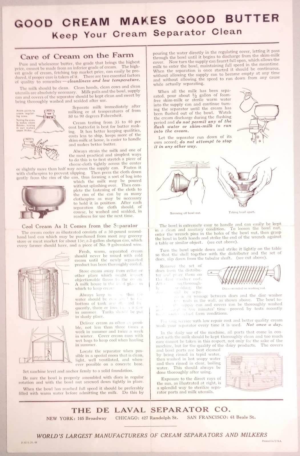 1944 Delaval Cream Seperator Cleaning Chart