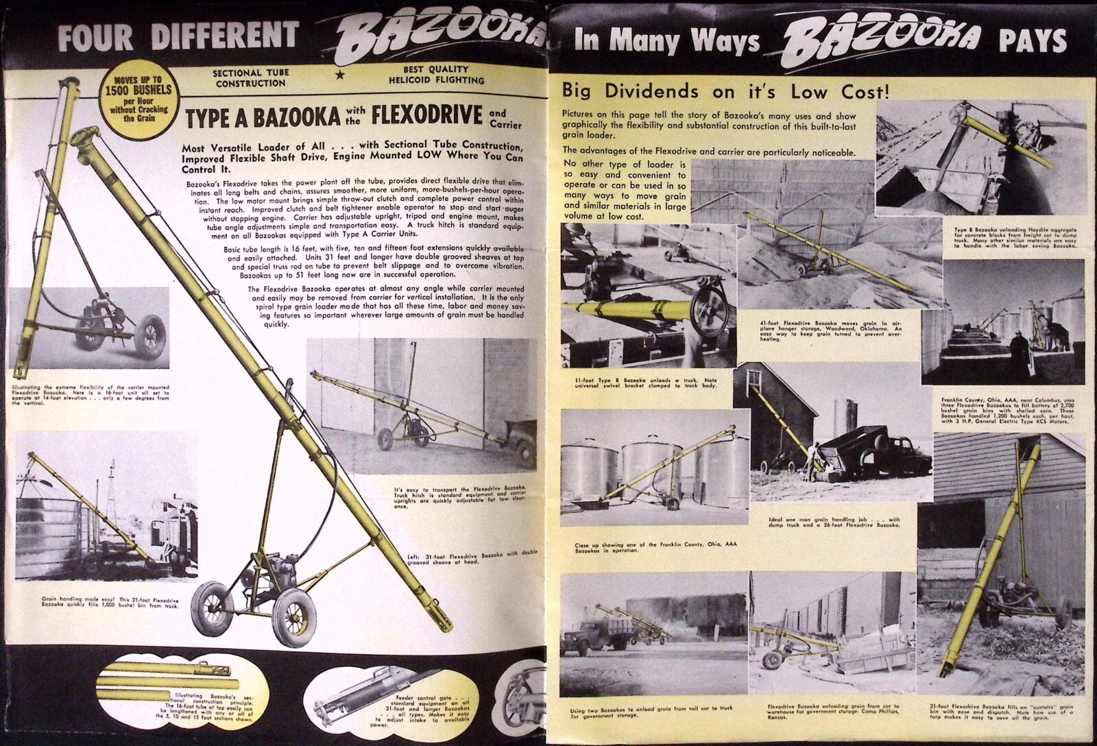 1953 Bazooka Spiral Grain Loader Model B-50 Brochure Wyatt Mfg Co Salina KS
