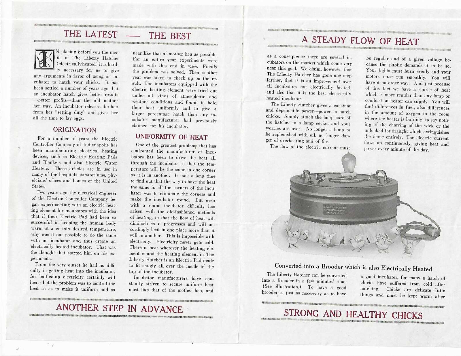 1918 Ad Leaflet Liberty Hatcher Chick Incubator Electric Controller Indianapolis