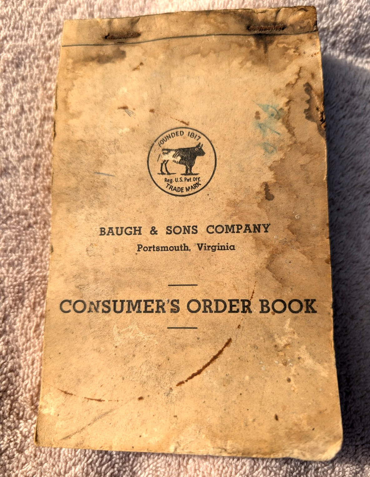 BAUGH & SONS COMPANY Portsmouth Virginia Vintage Old Sales Consumer’s Order Book