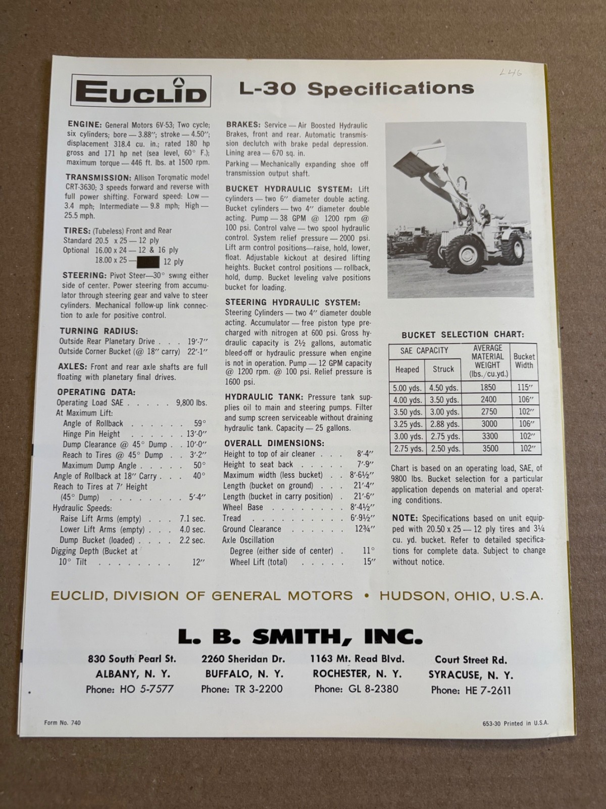 Vintage Euclid L-30 Loader Sales Brochrue