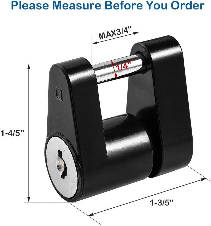 CZC AUTO Black Trailer Hitch Coupler Lock, Dia 1/4 Inch, 3/4 Inch Span for To…
