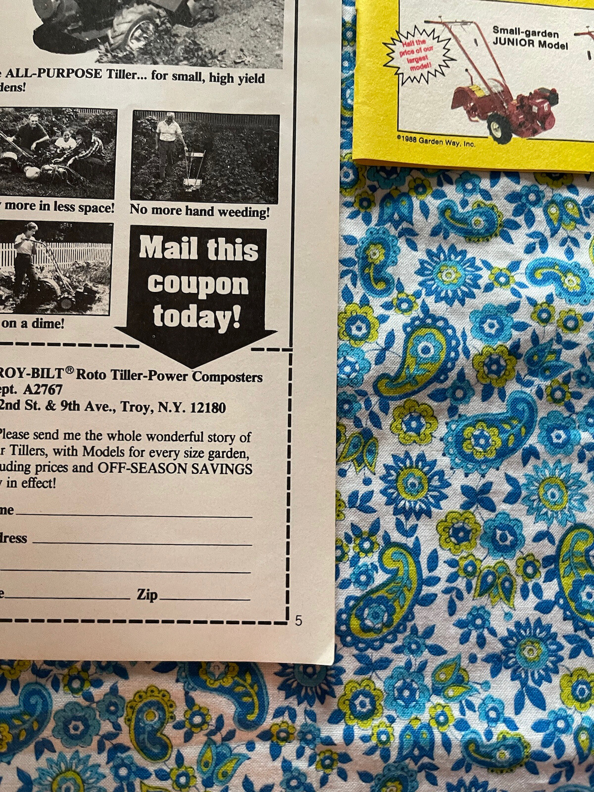 Vintage 1988 Troy Built Junior Tiller Print Ad Home Gardening