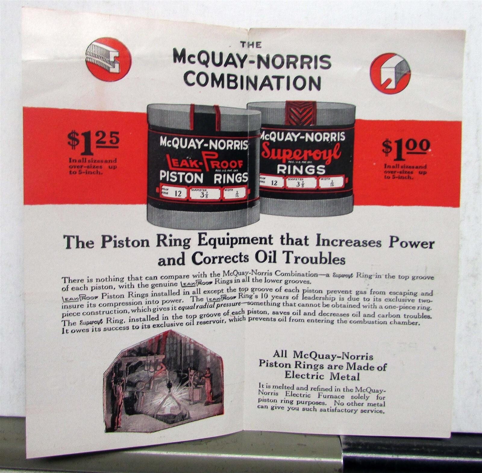1930s McQuay Norris Leak Proof Piston Rings Pricing Features Sales Folder