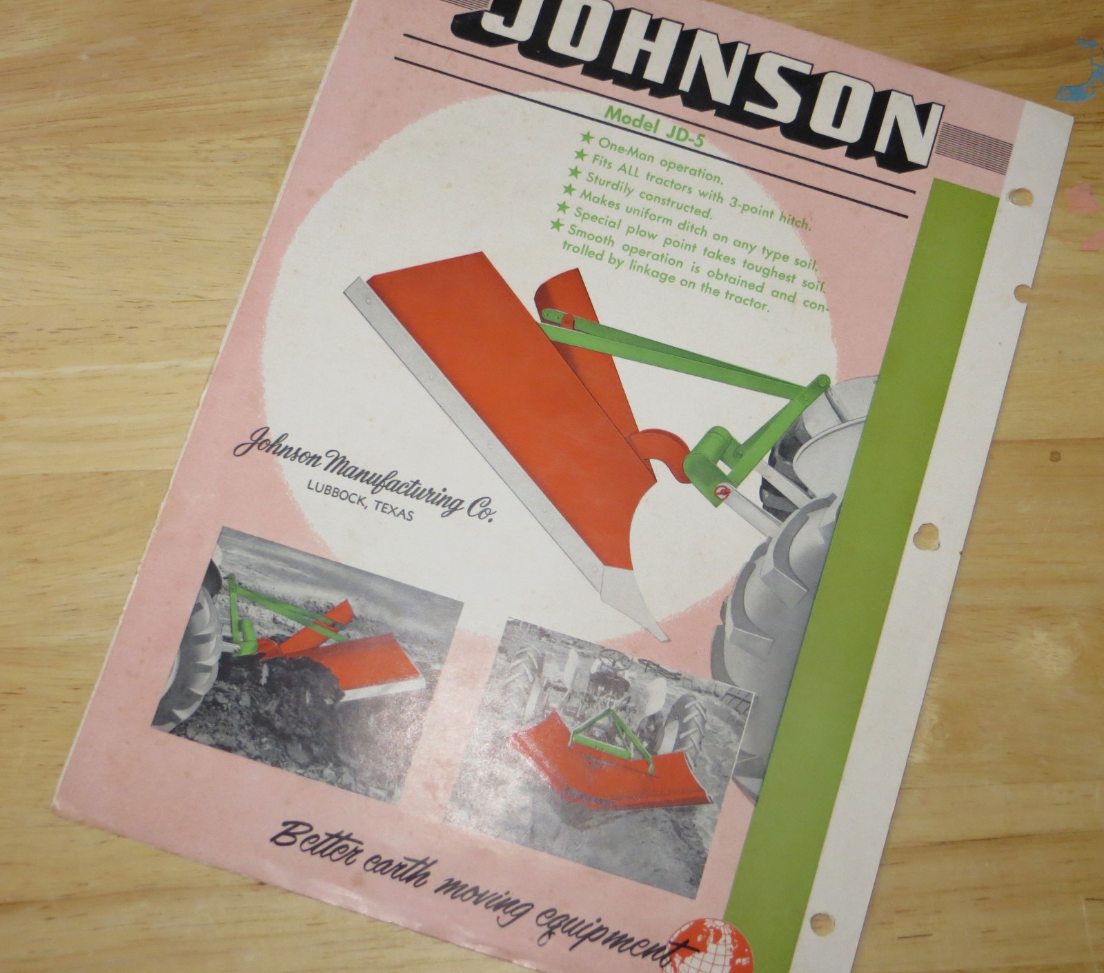 Johnson Farm Tractor Implement Ditcher Blade – Sales Brochure 1940’s
