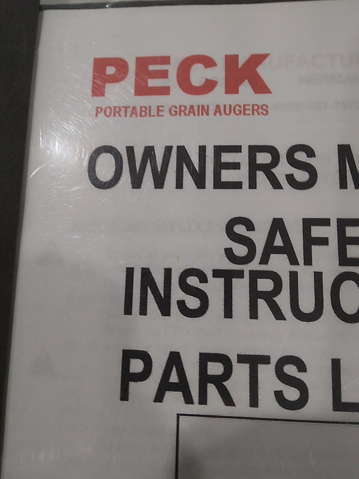 2096 Peck 802,803,804,1002,1003 & 1004 Grain Augers Owners Manual/Parts Listing