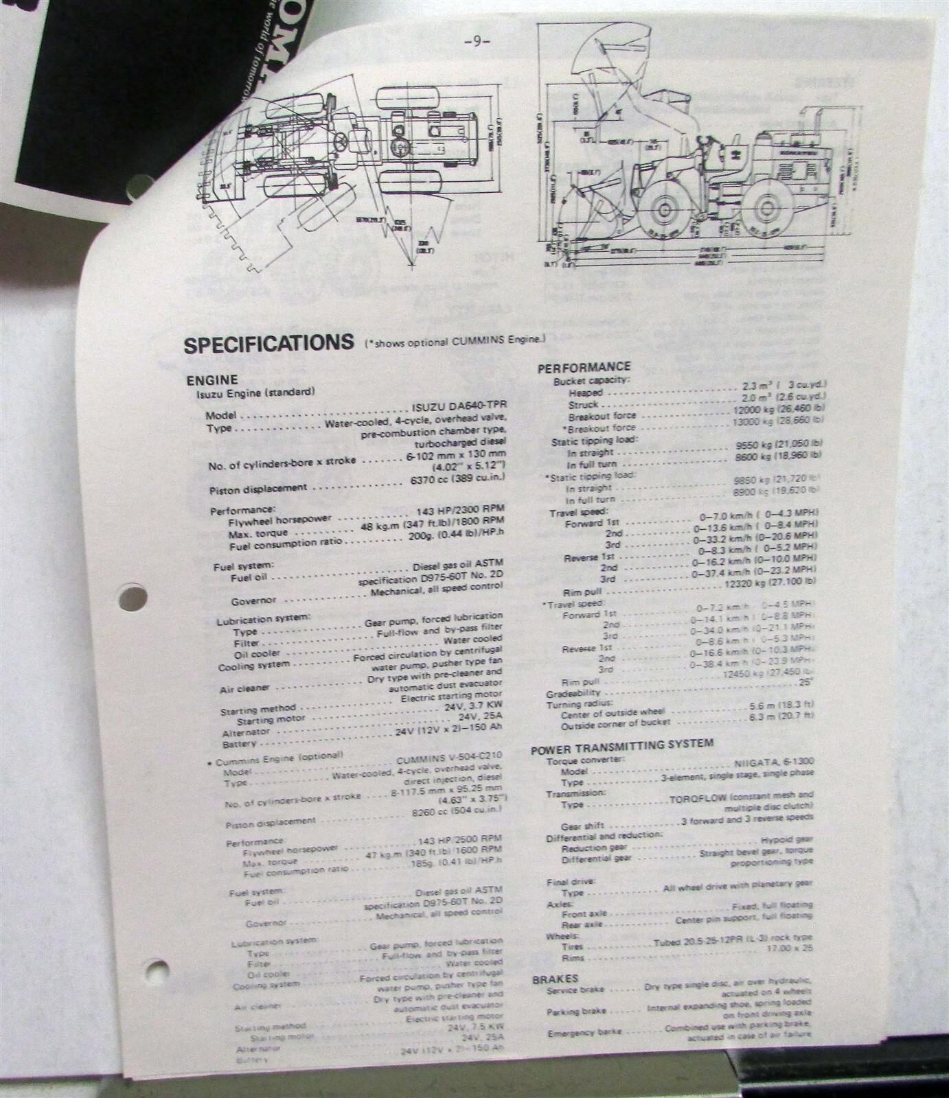 1977 Caterpillar Wheel Loader Komatsu Specs Construction Competitive Information