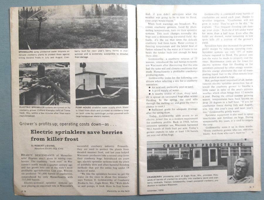 Orig 1970 Electric Farmer Article Features Vernon Goldsworthy, Eagle River WI