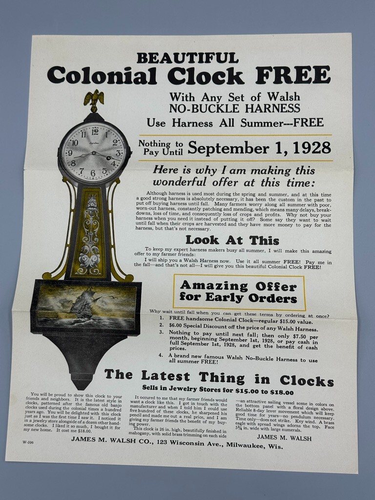 1928 James Walsh HORSE HARNESS Collars FARM Advertising MILWAUKEE Wisconsin