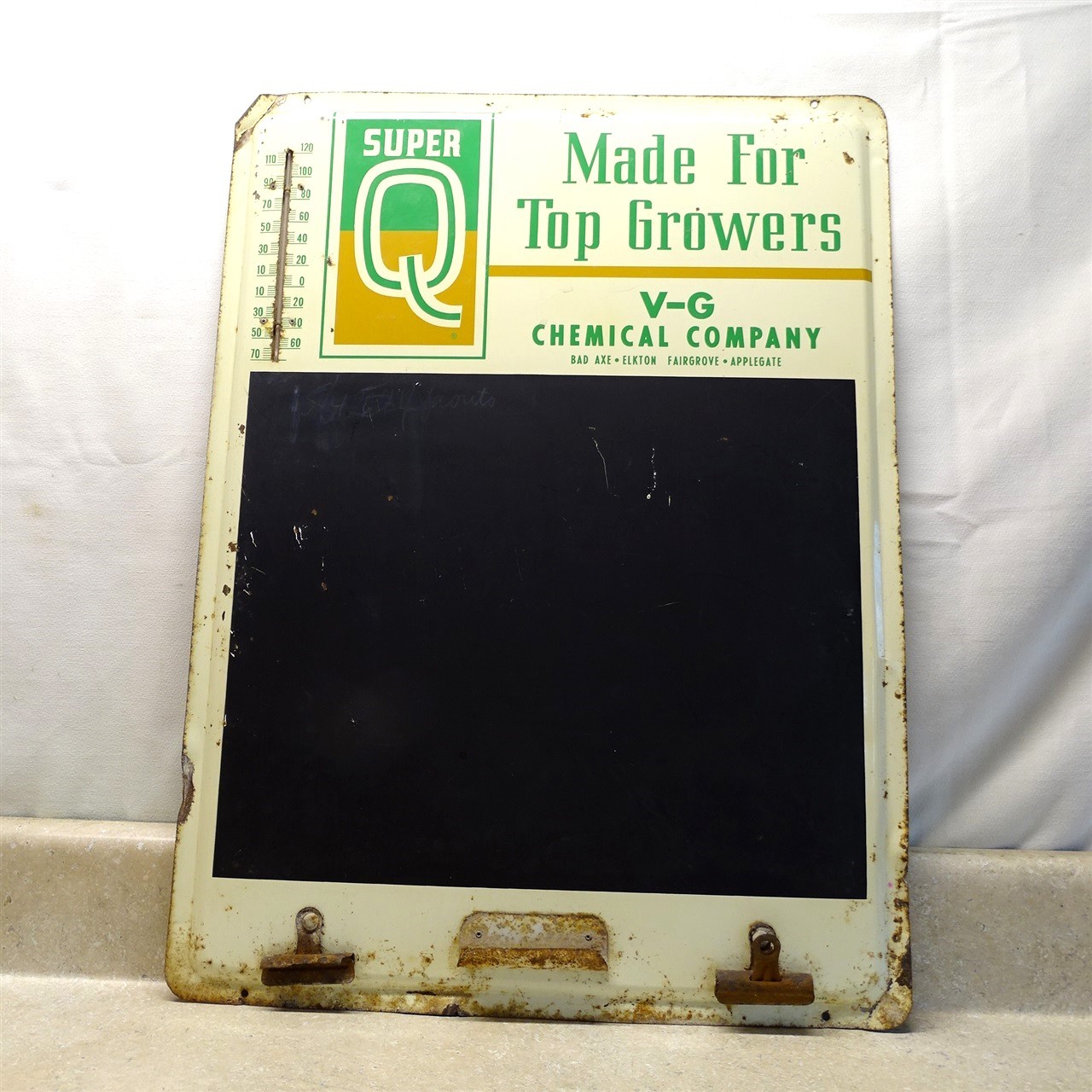Vintage Super Q Fertilizer Sign Therm, V-G Chem. Co. Ag-Farm Ad, Metal 18″ X 24″
