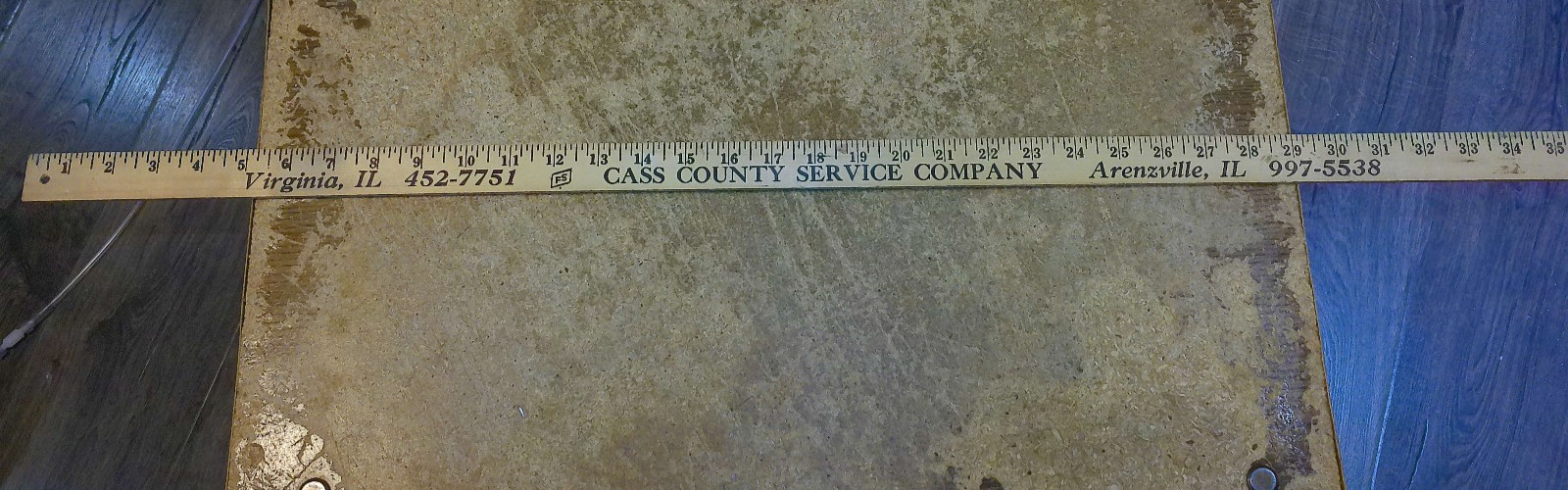 36″ long wood yardstick F.S. cass county service co. virginia,il. used