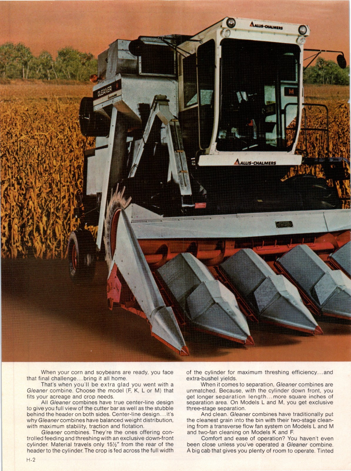 1976 Allis-Chalmers Gleaner Combine Model F K L M Vintage 70’s 2-Page Print Ad