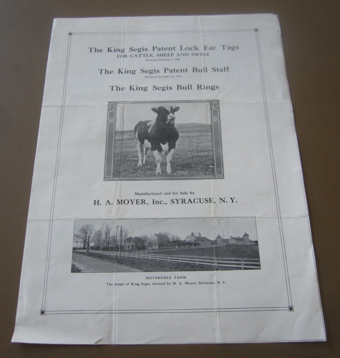 1910’s – KING SEGIS – Lock Ear Tags – Bull Rings – CATTLE – Advertising Brochure