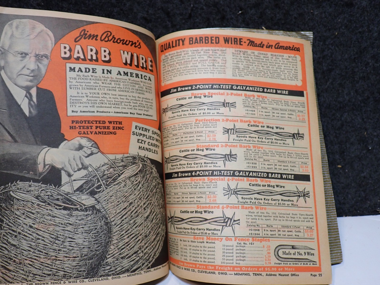 1937 JIM BROWN’S FENCE & BARB WIRE PAINT HORSE HARNESS STOVE FARMING CATALOG