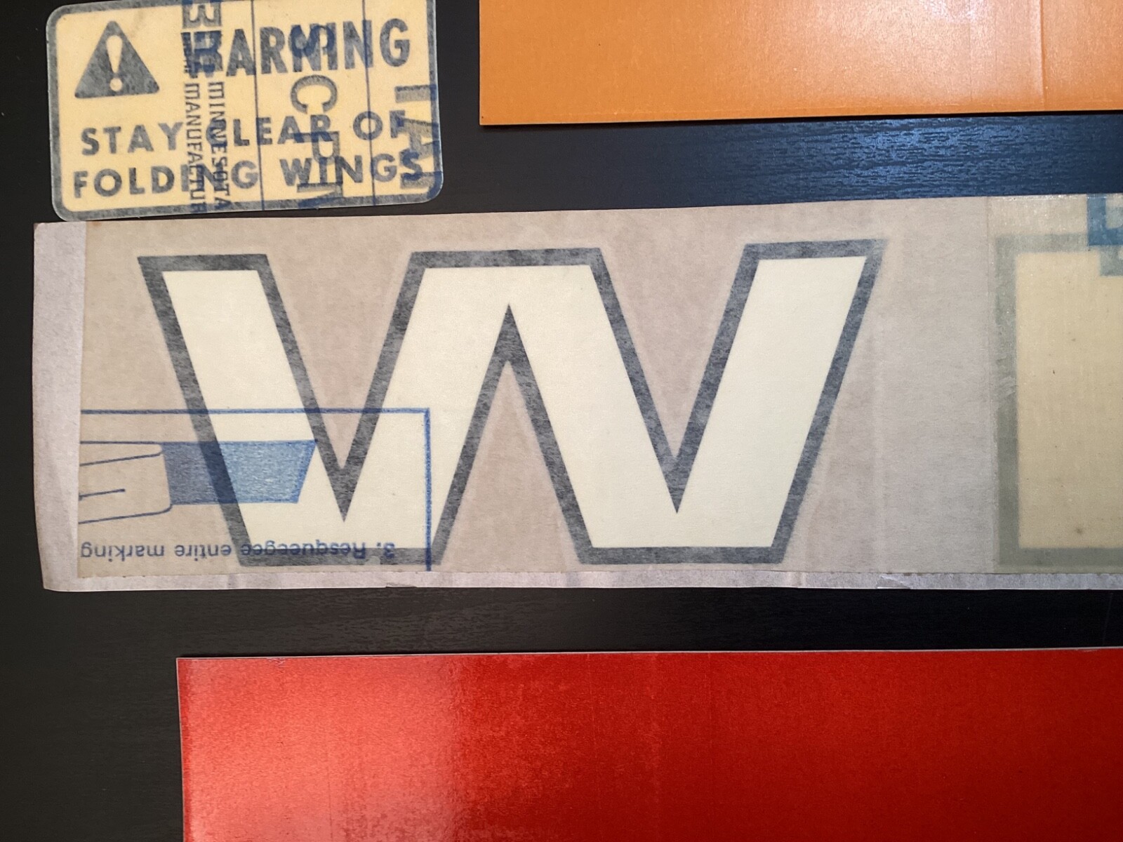 Seven Vtg. Decals White Farm Equipment “385” “White” “Safety” 2 Red, Orange