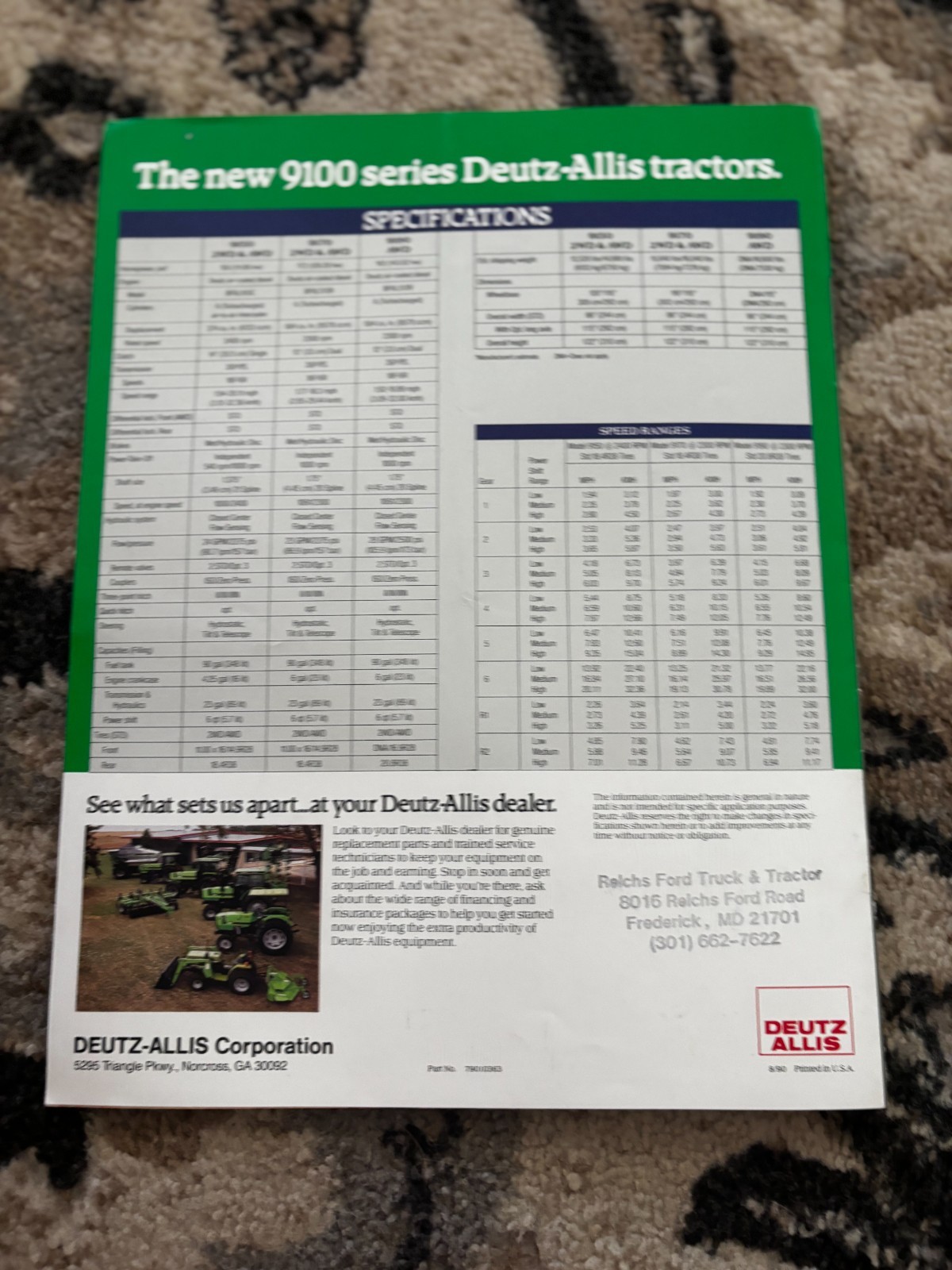 Deutz Allis 9150 9170 9190 Tractor For 1990 Brochure DCPA26