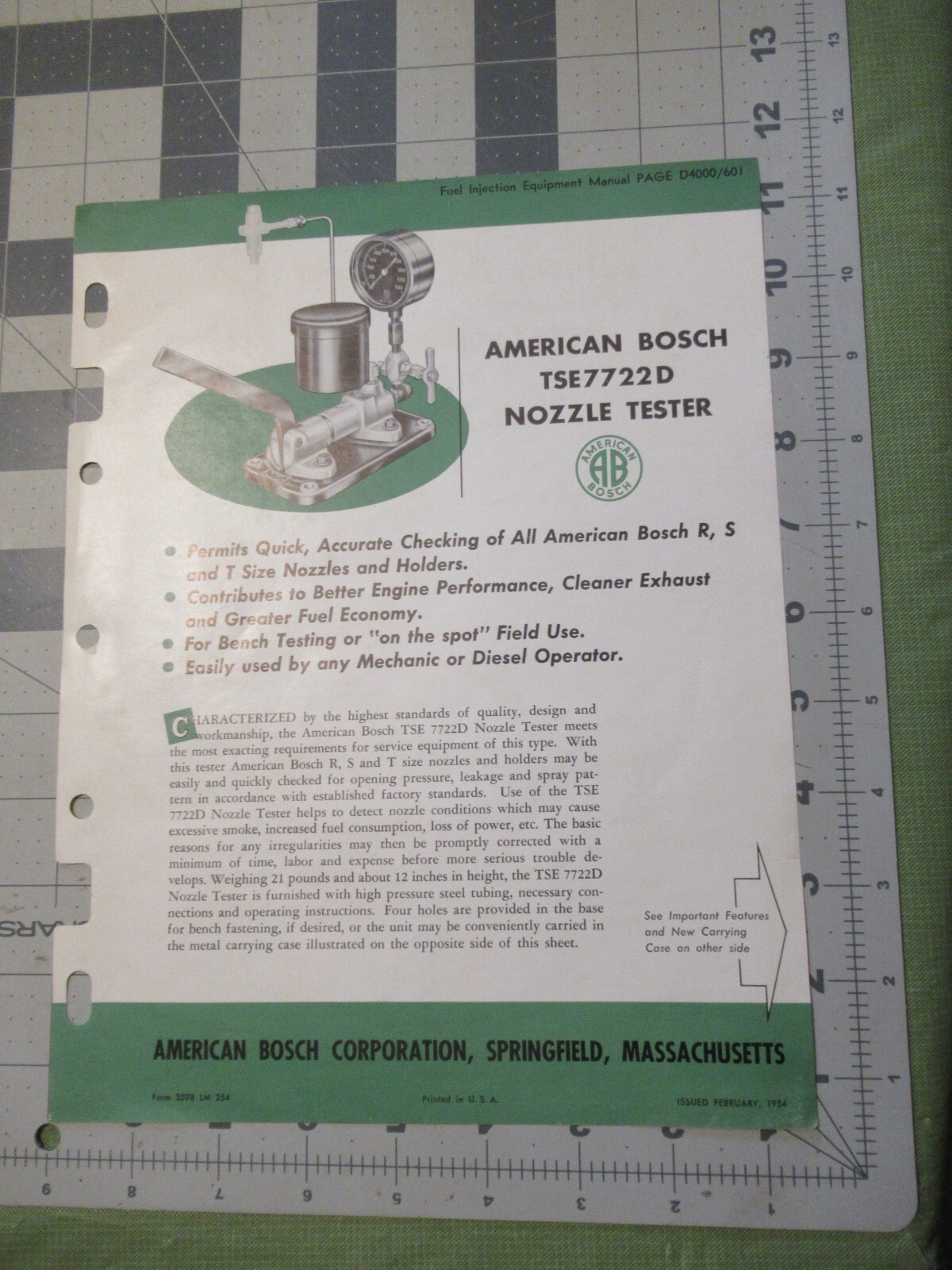 American Bosch TSE 7722D Nozzle Tester Vintage Ad.