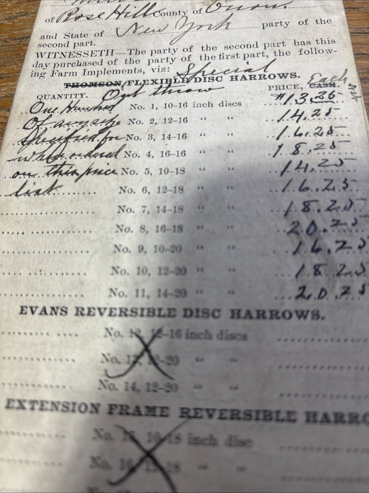 Vintage Farm Equipment Contract Evans Manufacturing Co Hammond NY 1906