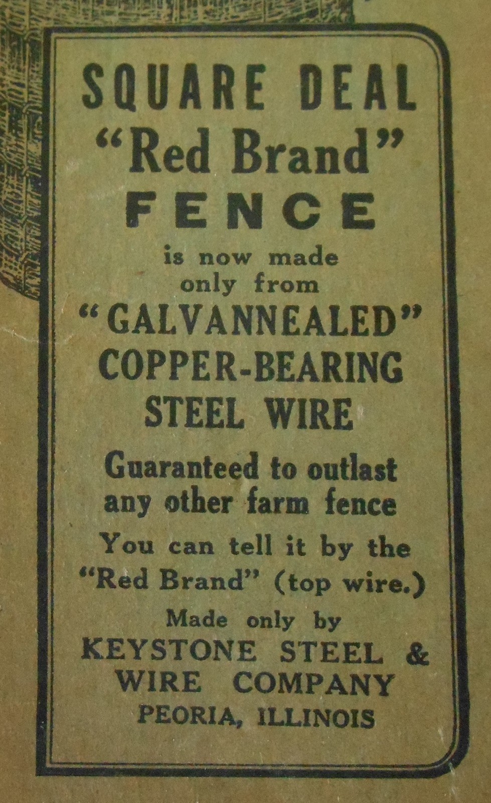 Advertising Keystone Steel & Wire Co. Peoria, Illinois “Red Brand Fence”