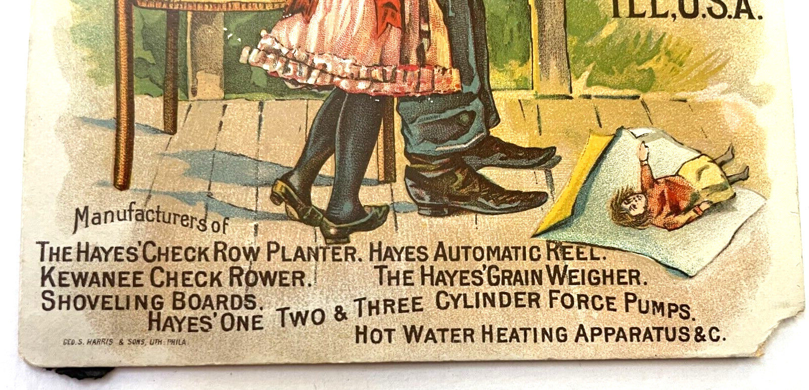 Clever Victorian Trade Card “Hayes Pump & Planter Co.” Wheel Showing Products *