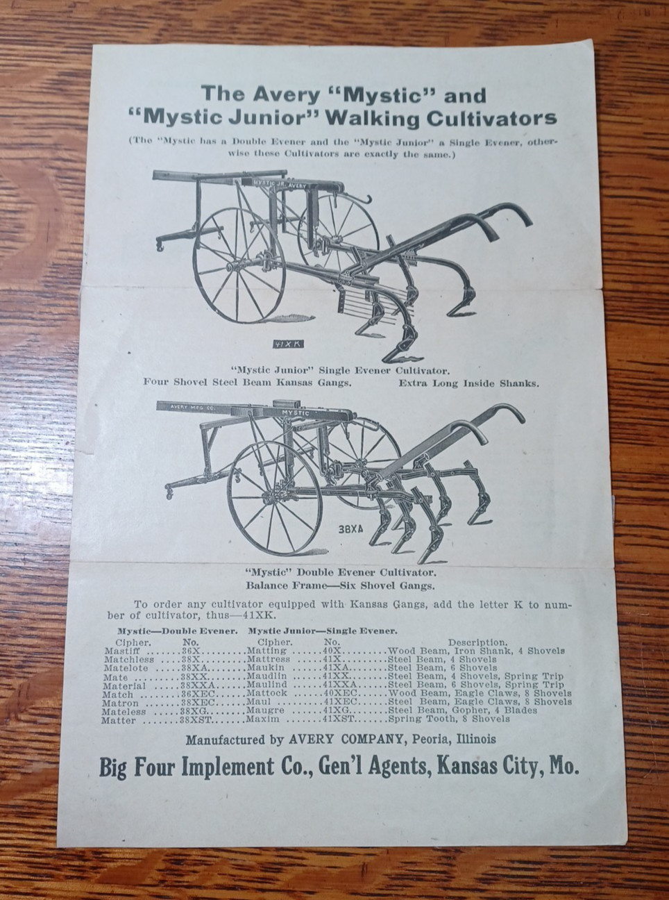 1910’s Avery Mystic Walking Cultivators Dealer Order Sheet RRP 357