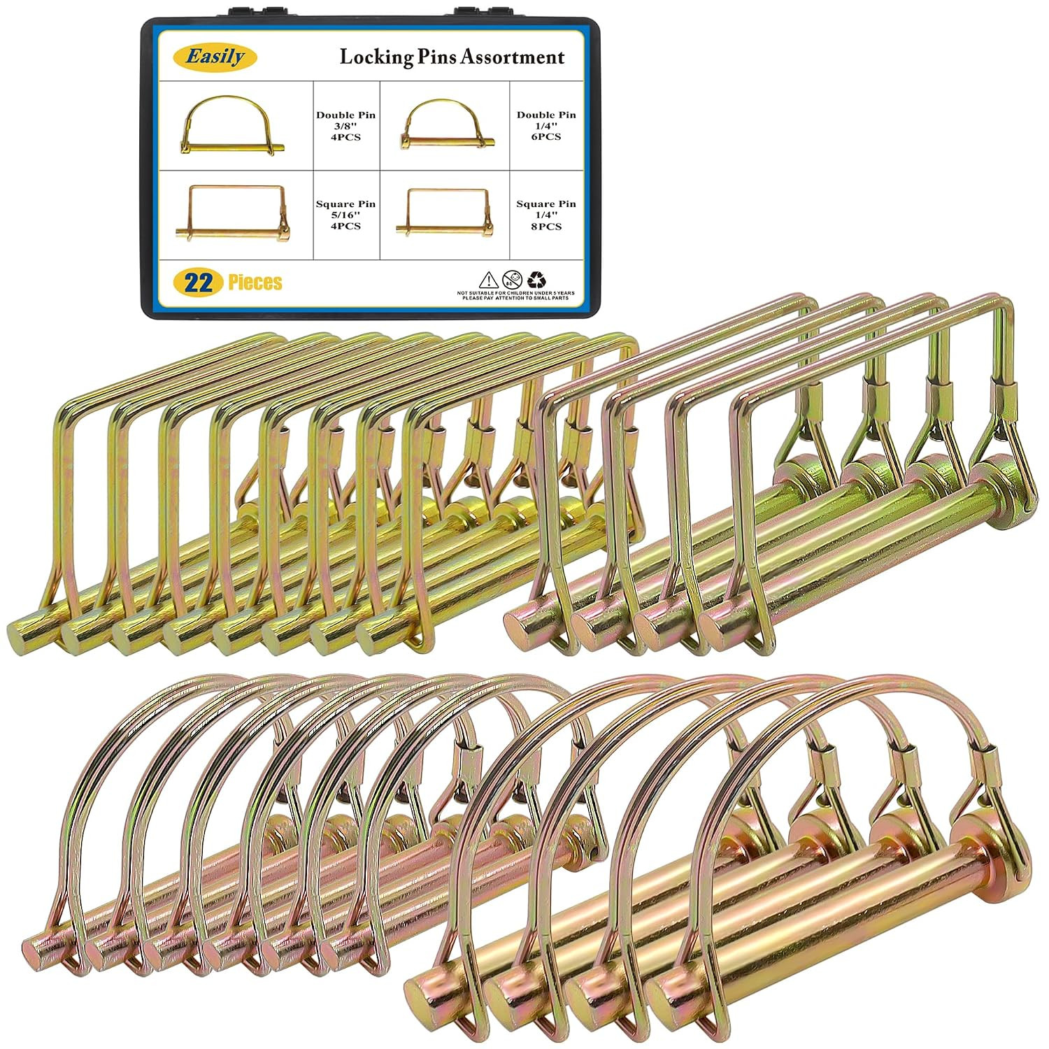 22 Pcs Shaft Locking Pin in 1/4″, 5/16″ and 3/8″ Diameter in 2 Shapes of Square
