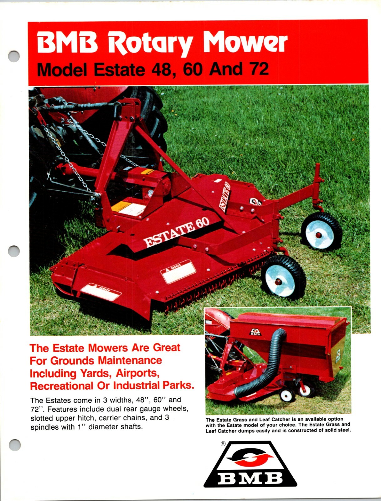 One(1) BMB Rotary Mower Model Estate 48 60 72 Dealer Sales Specs Acces. Brochure