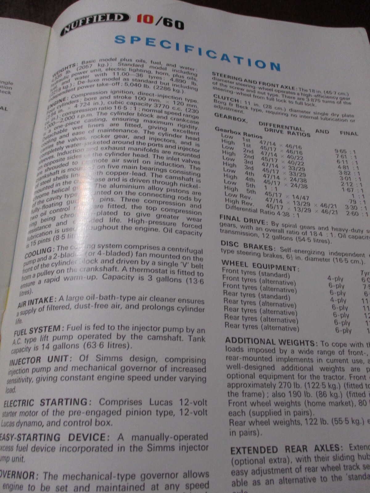 Nuffield 10/42, 10/60 Tractors Sales/Specifications Brochure 1965