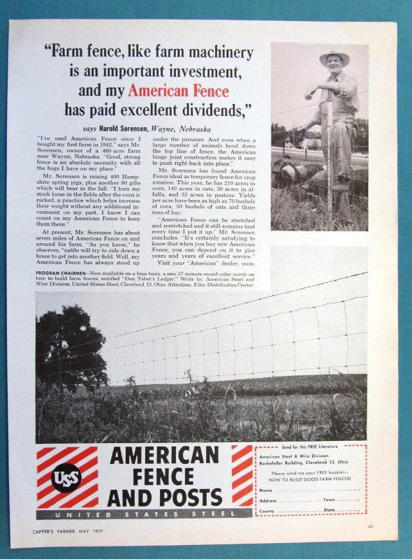 Original 1957 Farm Fence Ad Photo Endorsed Harold Sorensen, Wayne Nebraska