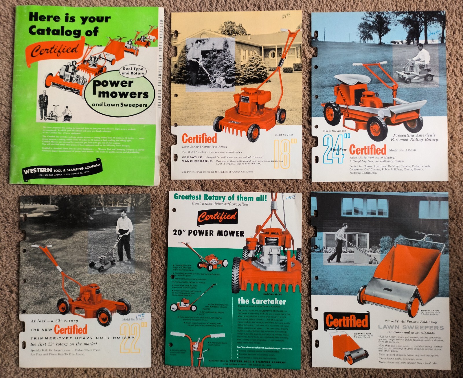 VTG 1950’s Certified Power Mowers Brochure Folder & 5 Mower / Accessory Flyers