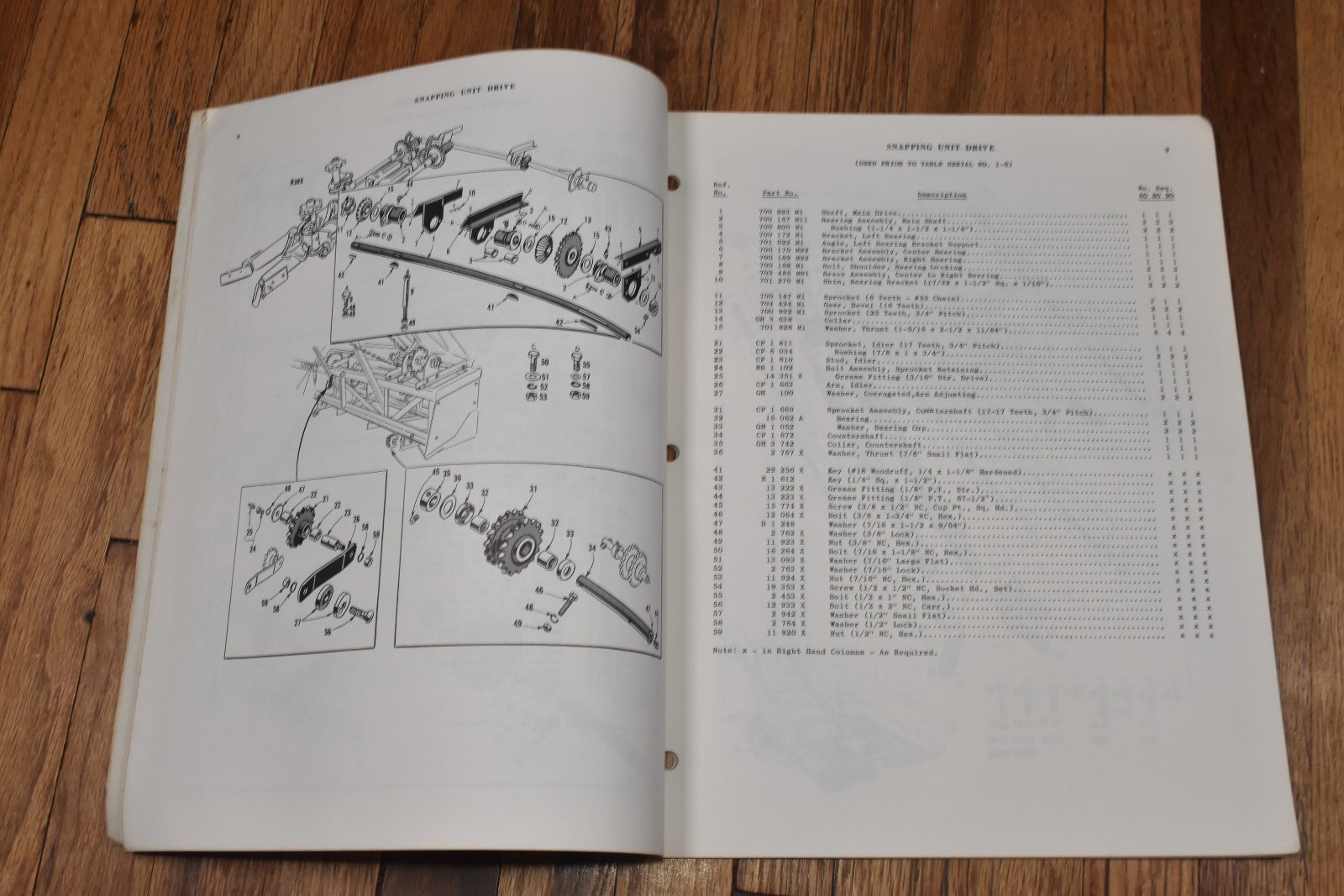 Vintage Massey Harris Corn Table 60 80 90 Combines Repair Parts List