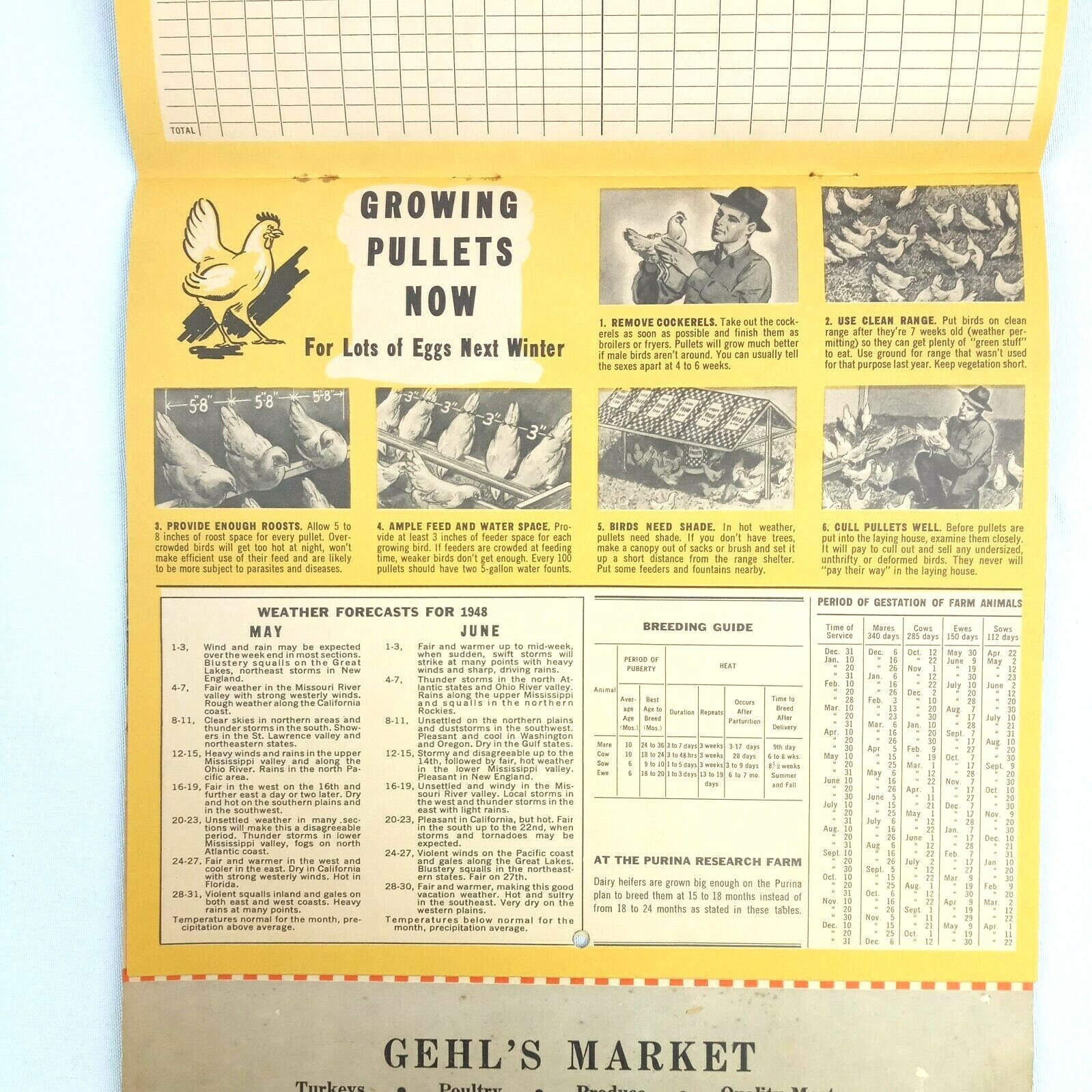 Vintage 1948 Farm Income & Expense Calendar Gehl’s Market Pig Production Plan