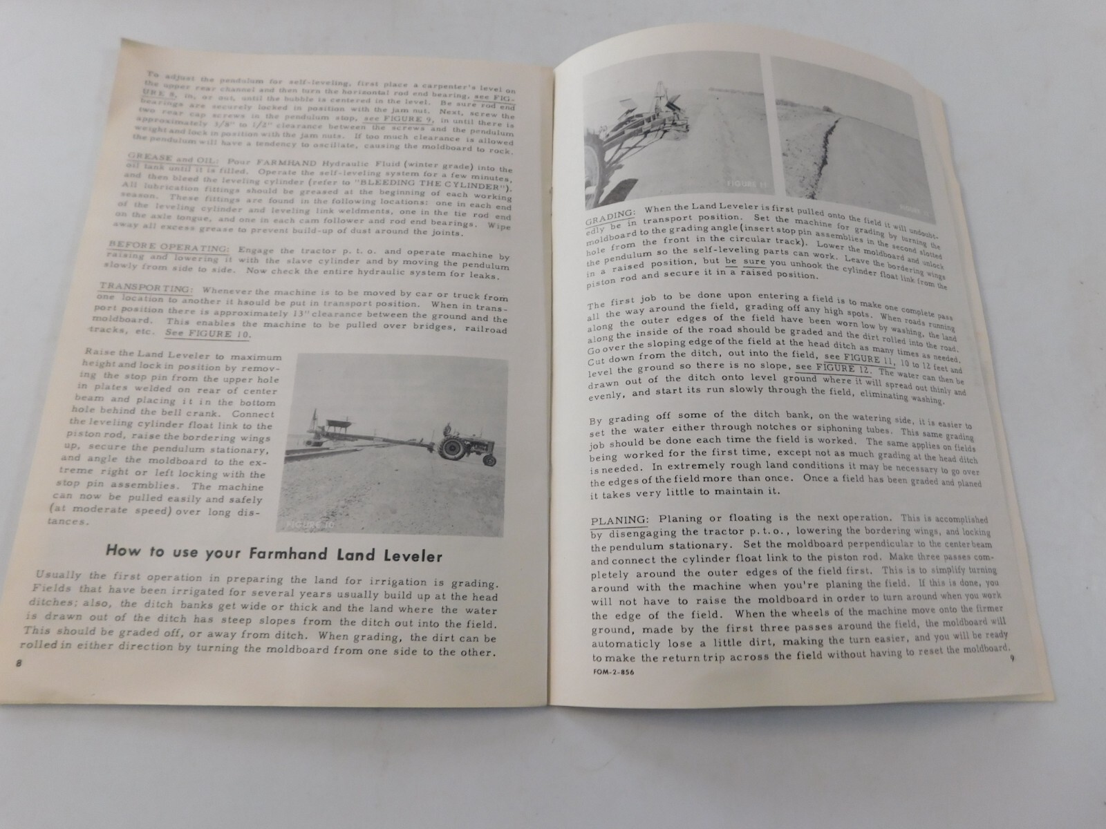 1956 FARMHAND LAND LEVELER OPEERATOR’S MANUAL VG CLEAN NO TEARS