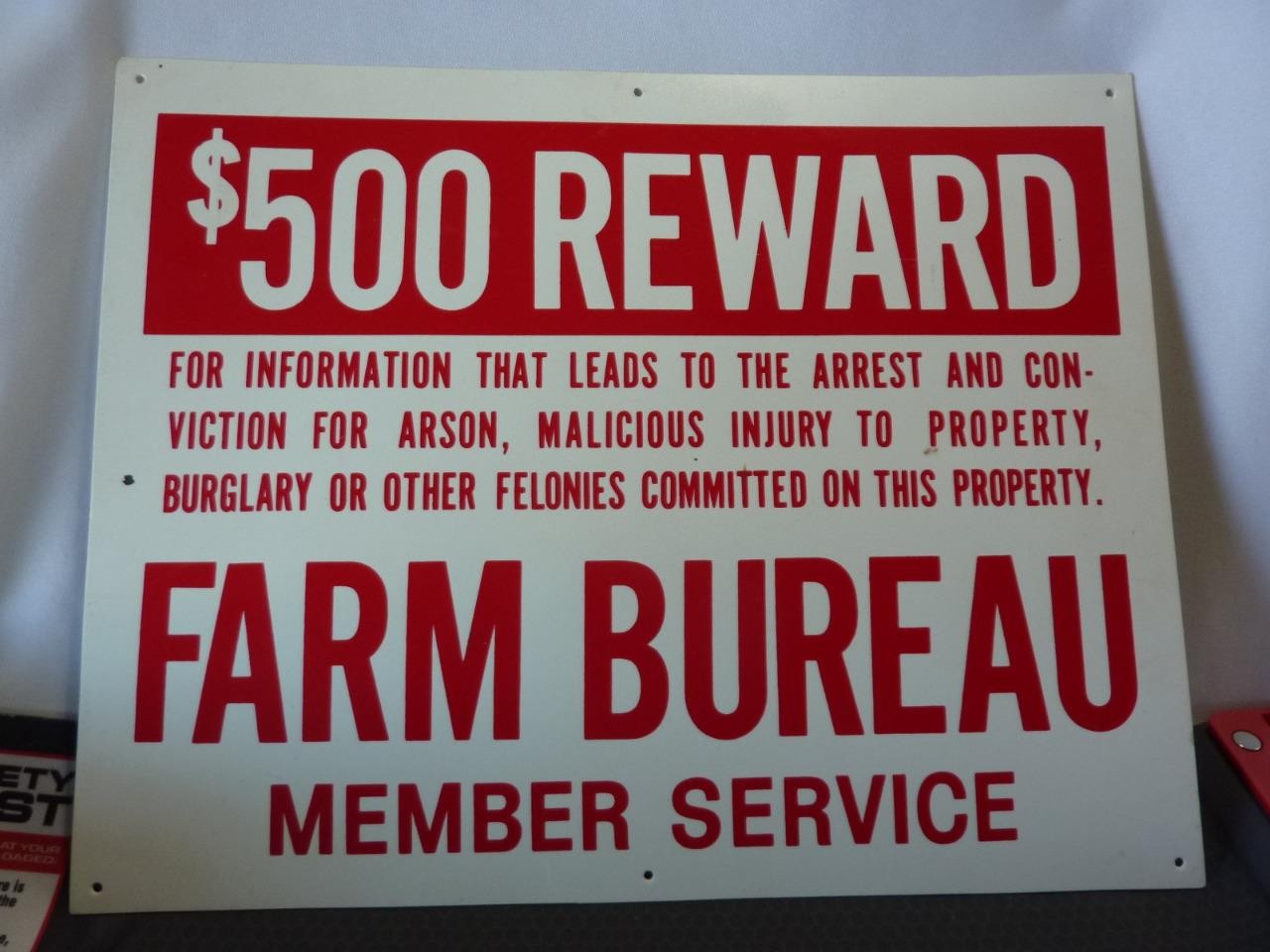 Farm Bureau Member Plastic Sign $500 Reward 11″x14″ – FREE SHIPPING