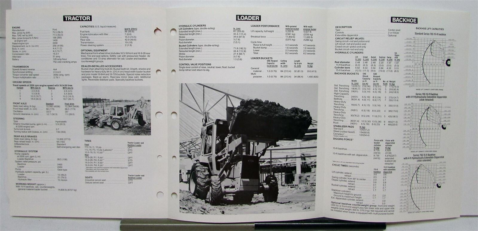 1987 Ford 655A Loader Specifications Construction Sales Brochure