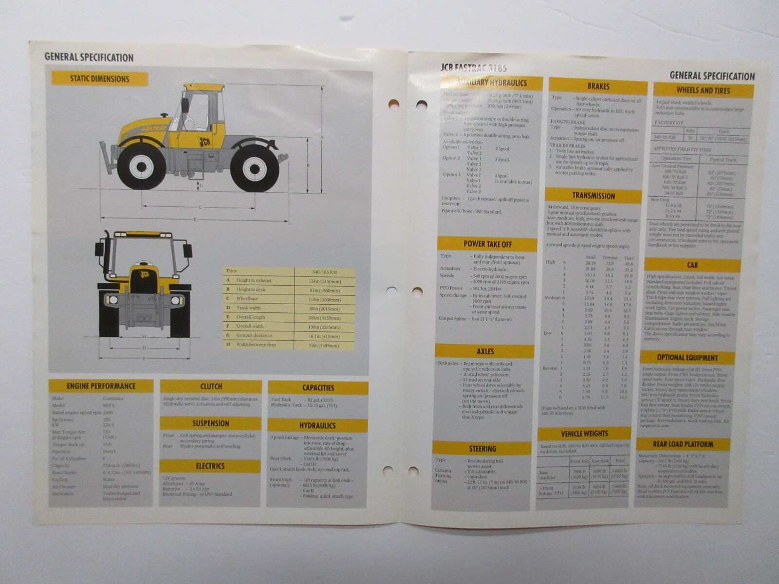 JCB Fastrac 3185 Tractor Brochure 1998 4 page