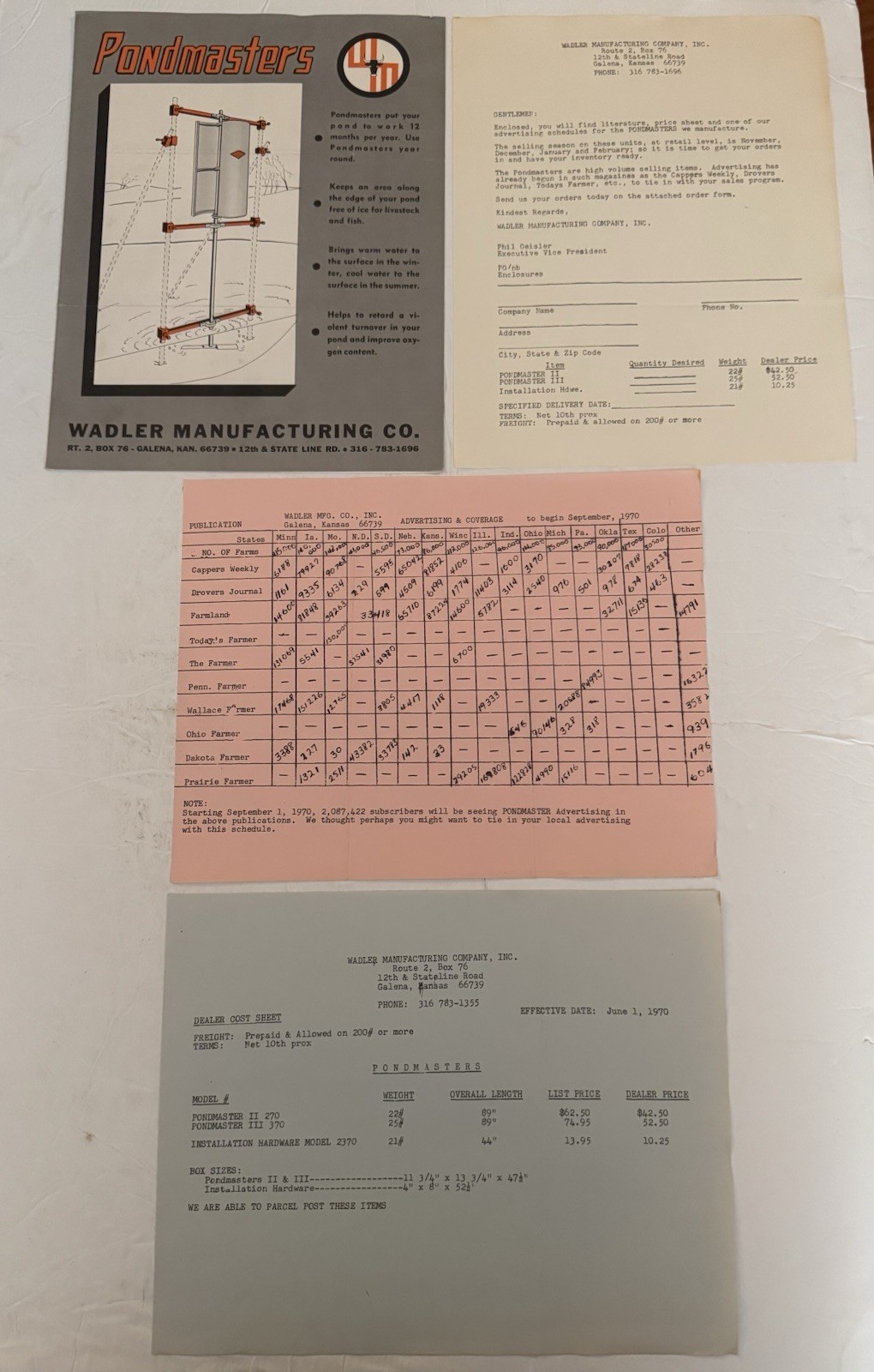 Vtg 1970 Pondmasters Dealer Sales Brochure Walden Manufacturing Co Set Of 4
