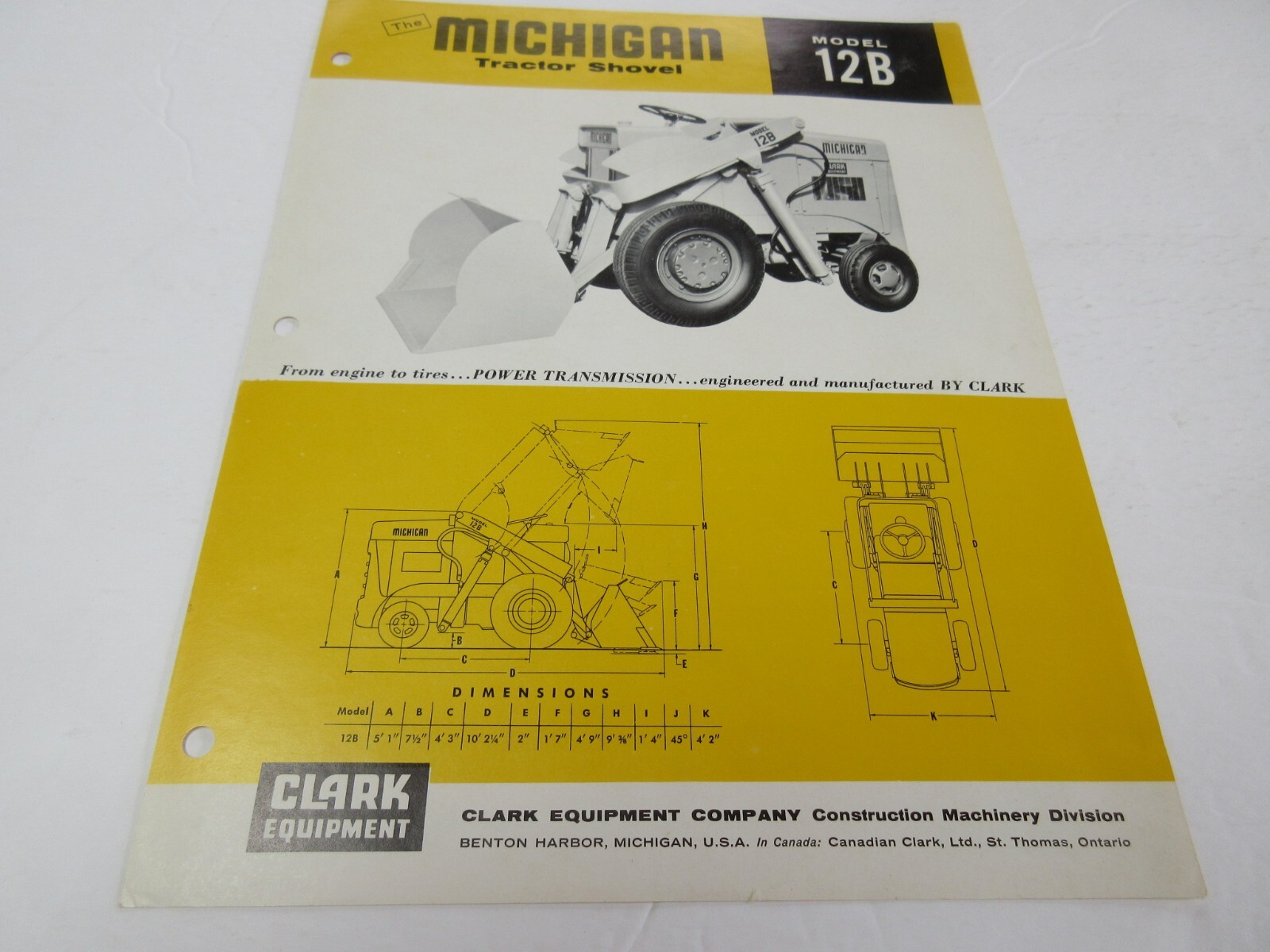 Clark Michigan 12B Tractor Shovel (Wheel Loader) 2 Page