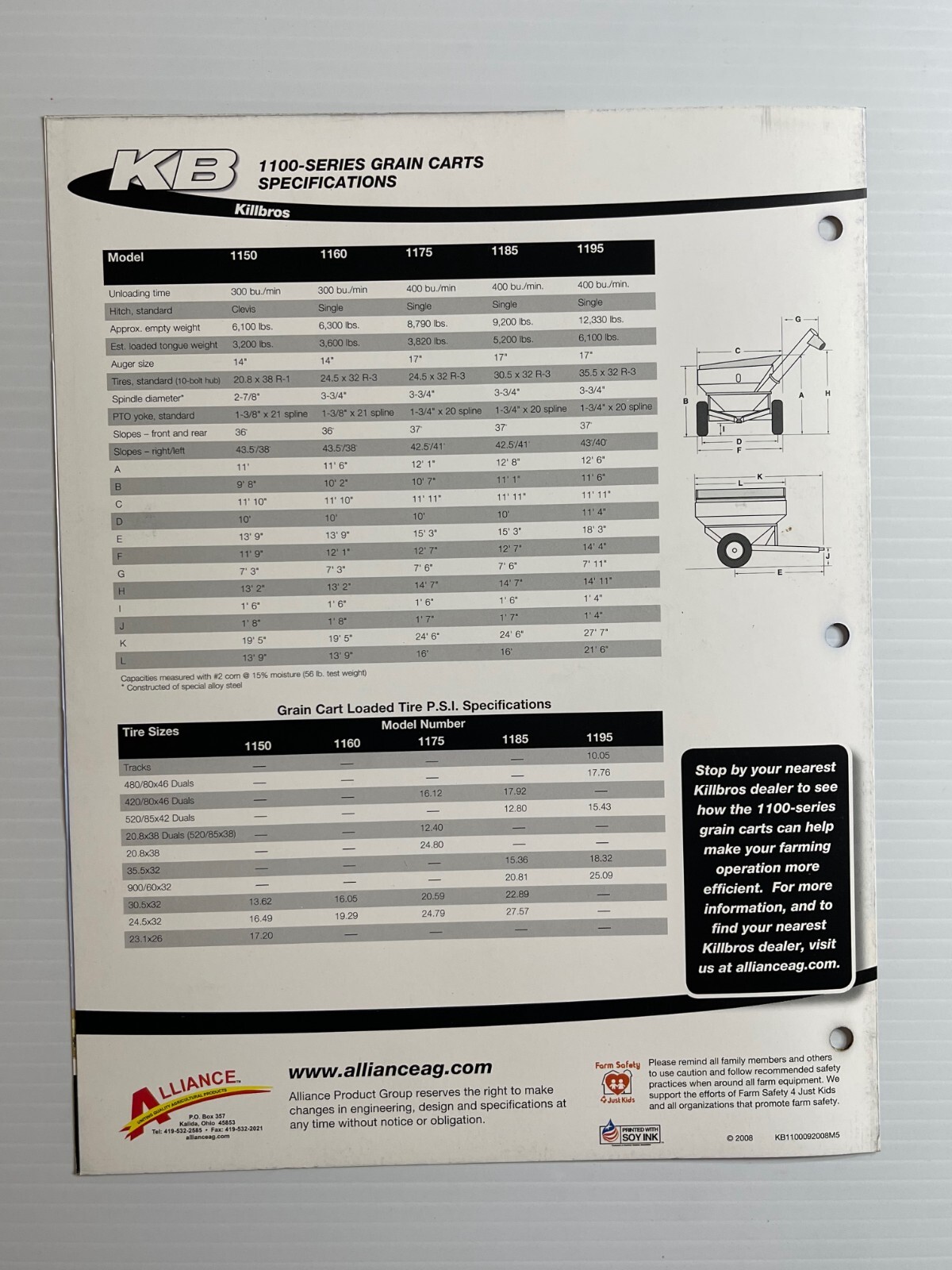 Killbros Model 1150 – 1195 Grain Cart Sales Brochure (Original Brochure) *2008*