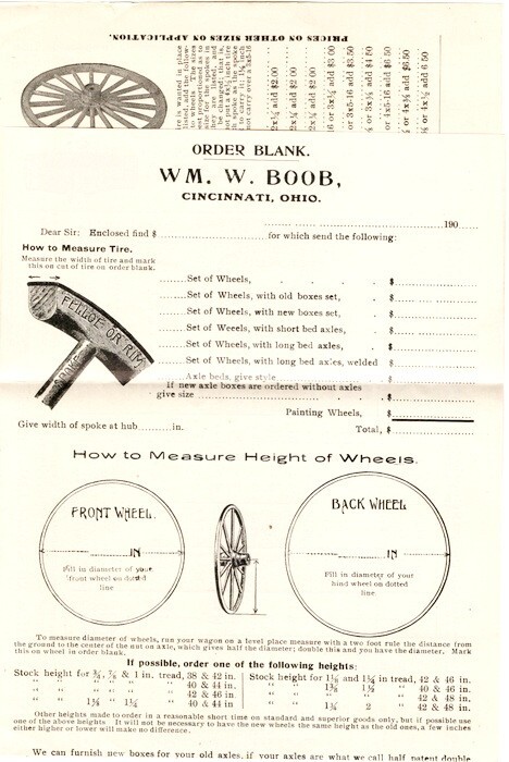 1890’s Wm. W. Boob, Mfg of Wheels, Gears, Buggies/Flyers, Add Sheets, Catalog 17