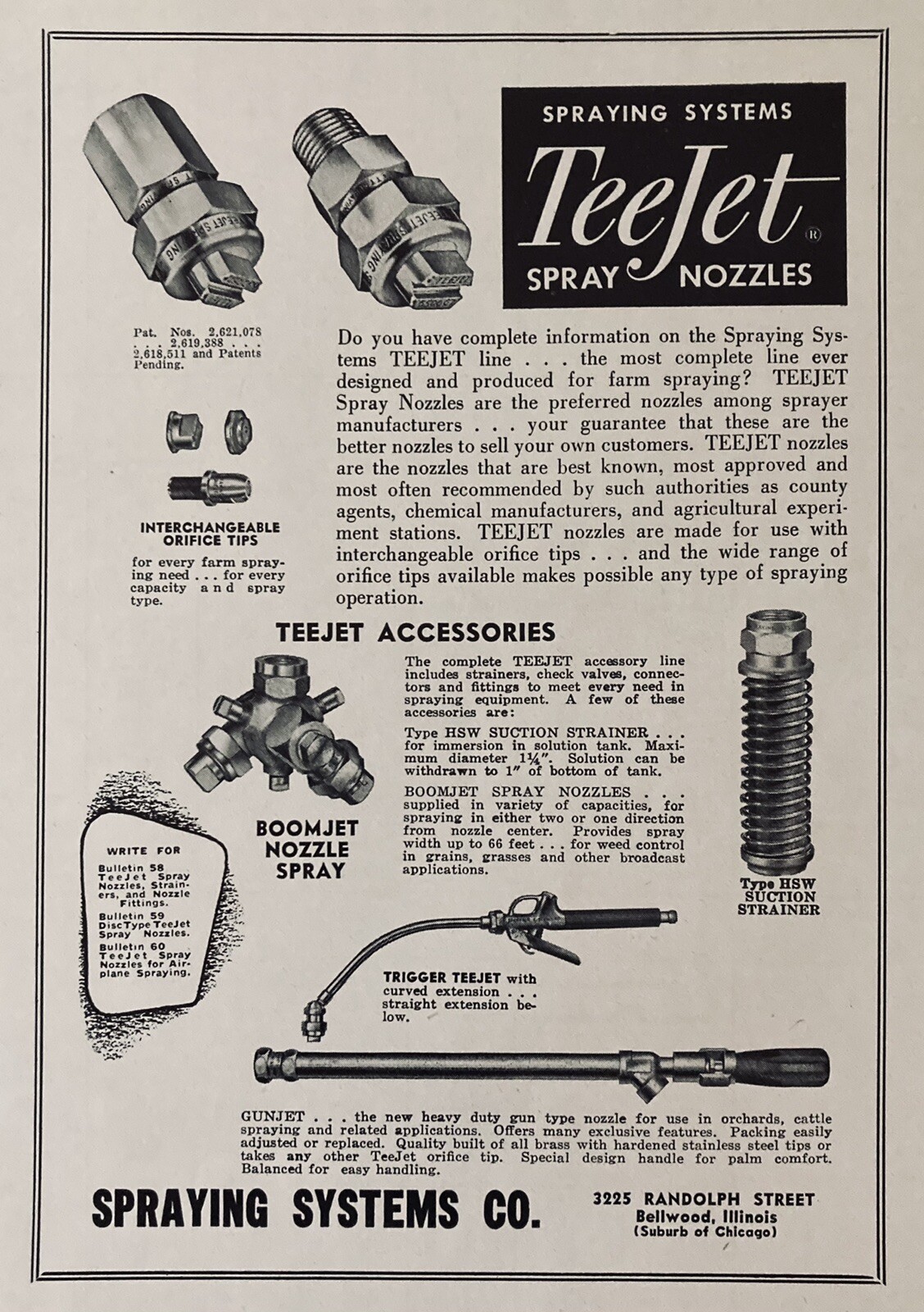 1953 AD.(XH21)~SPRAYING SYSTEMS CO. BELLWOOD, ILL. TEEJET SPRAY NOZZLES