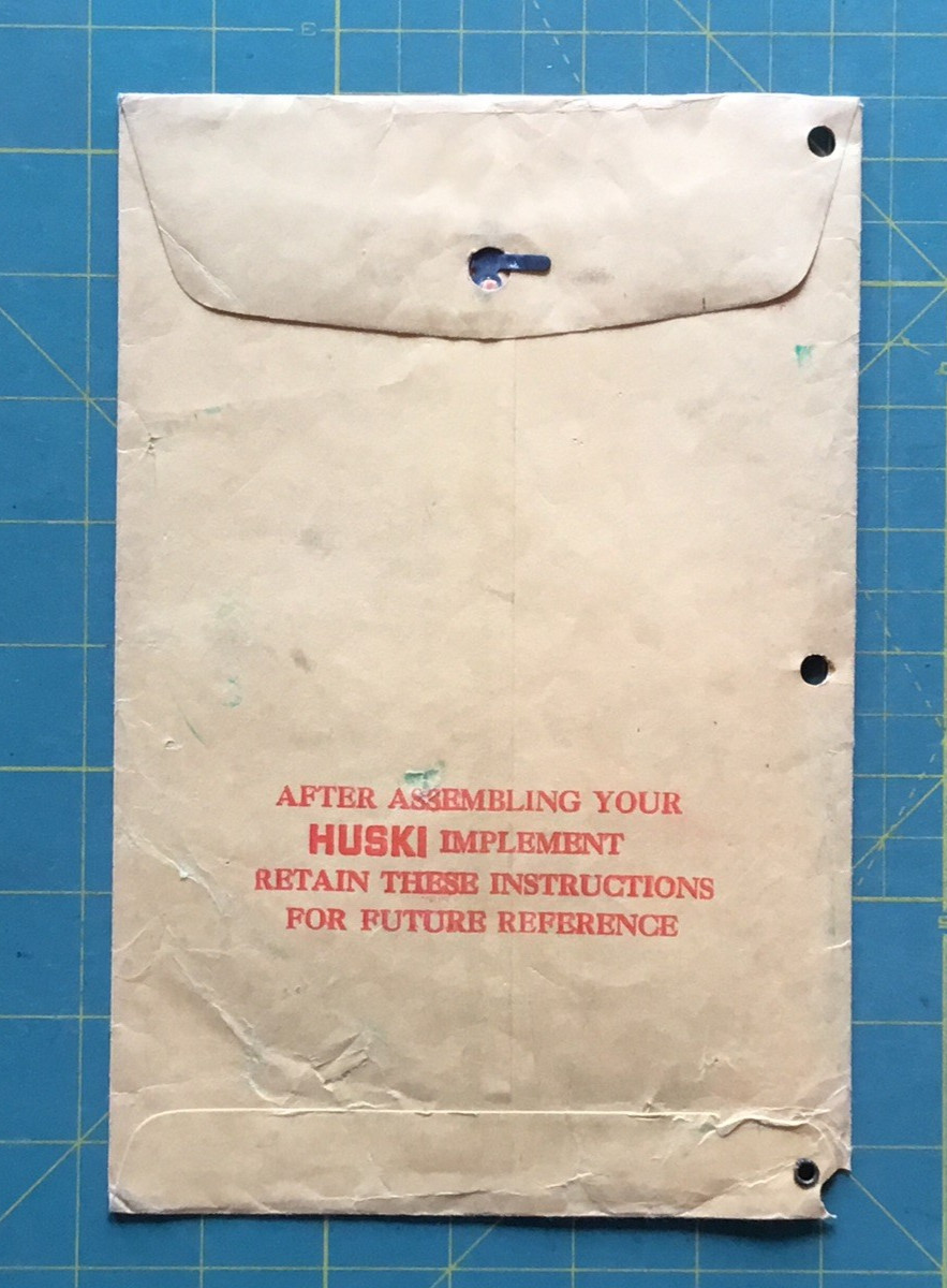 Bolens Products Division HUSKI Implement envelope, 1950’s