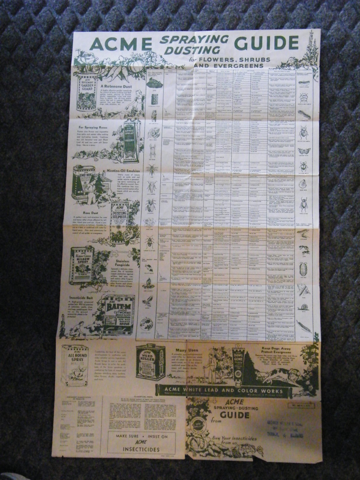 Vintage 1960’s-70’s Acme Spraying Dusting Guide For Gardens & Lawns Brochure