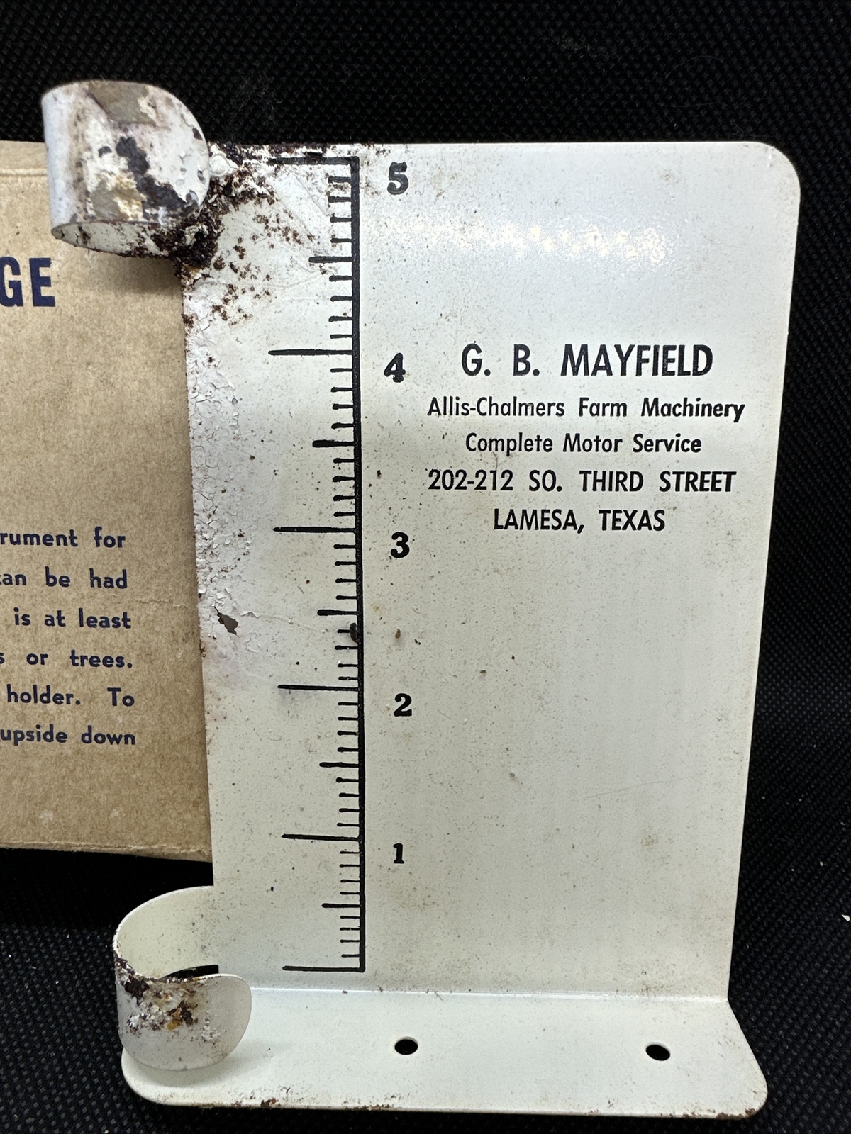 Vintage 1950 Rain Gauge G B Mayfield Allis Charmers Farm Machinery LAMESA Texas