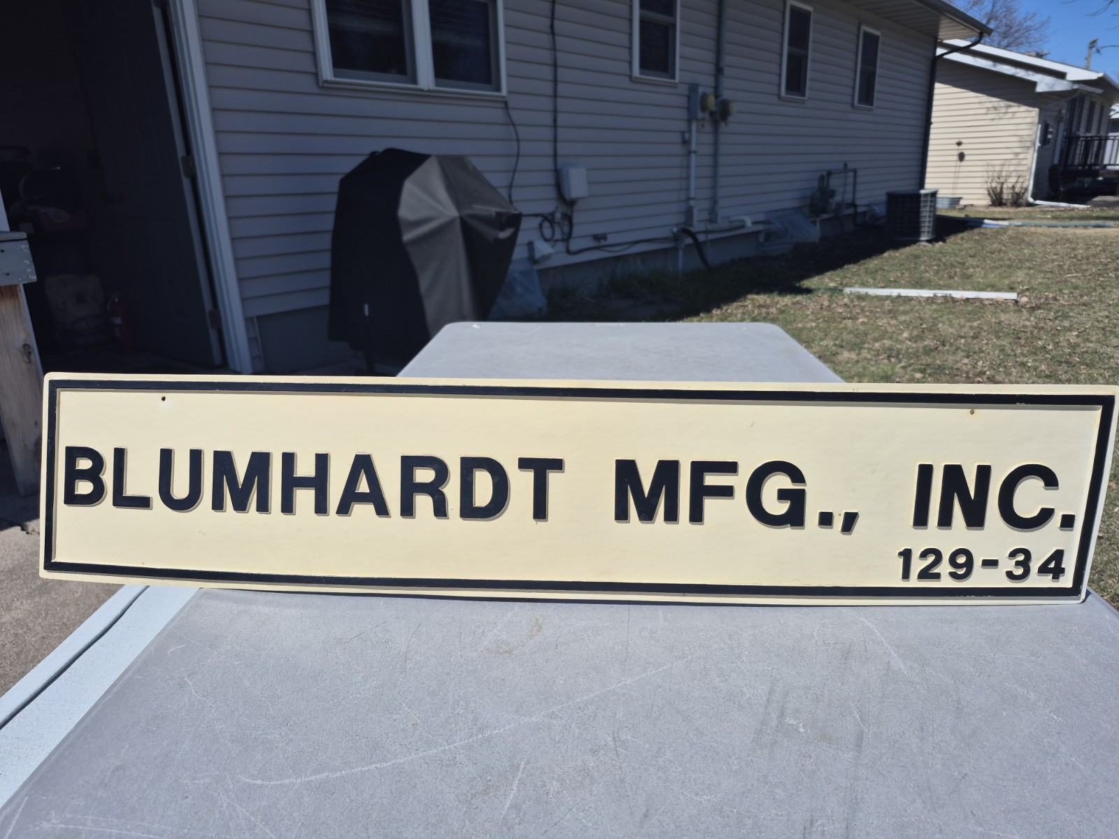 c. 1980s Blumhardt MFG. Inc. Crop Spray Sprayer Dealership Sign North Dakota