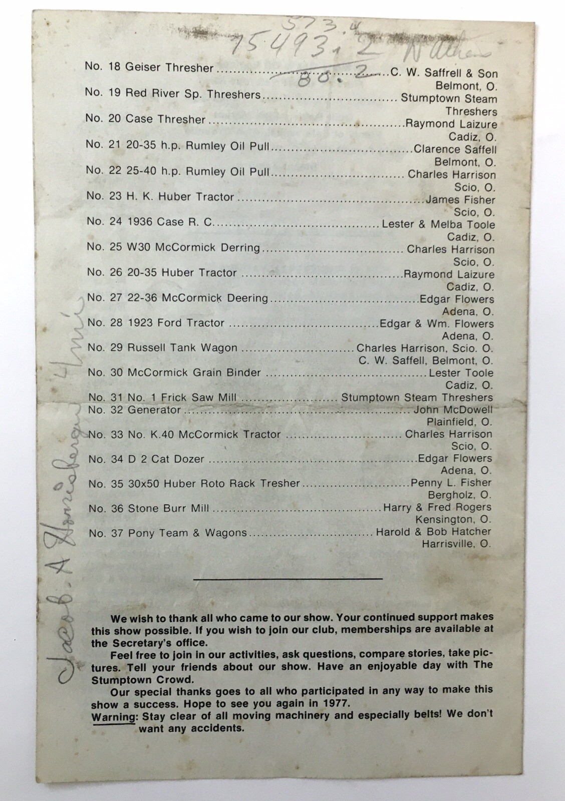 Stumptown Steam Threshers Association Annual Show Program 1976 Ohio Tractors
