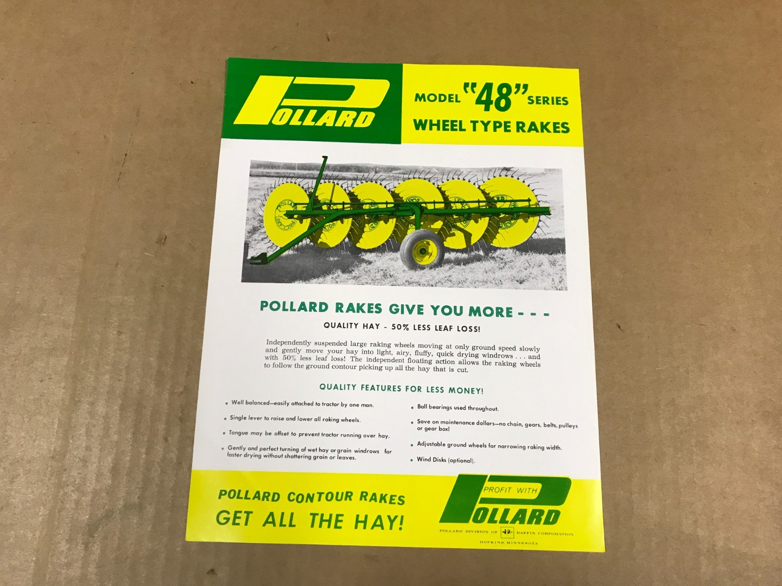 Vintage Pollard Model 48 Series Wheel-Type Rakes Salesman Flyer